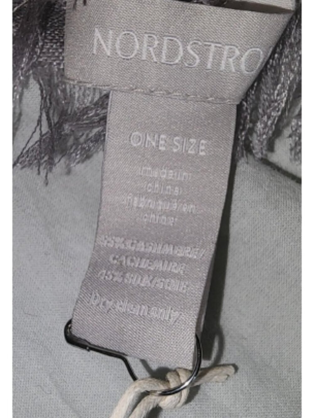 NWT Nordstrom Cashmere & Silk Fringe Wrap Scarf Grey Sconce - Picture 4 of 5